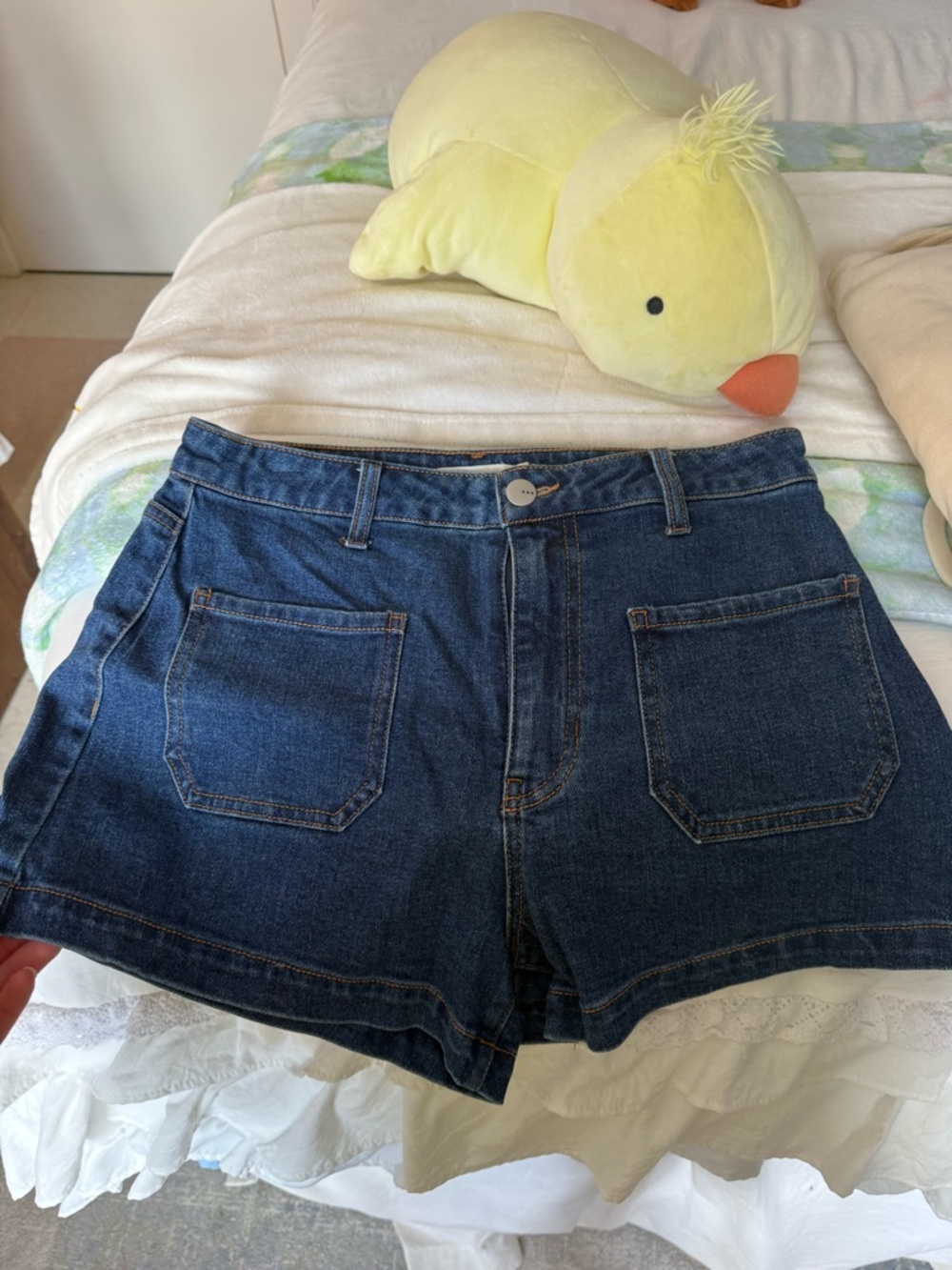 High-Rise Dark Blue Denim Jean Shorts for Women